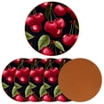 thumbnail image 2 of Cherry 6PCS Round Coasters Set, Microfiber Leather Drink Coasters 11x11 cm/4.3x4.3 in - Heat Mats for Home and Kitchen Use, 2 of 6
