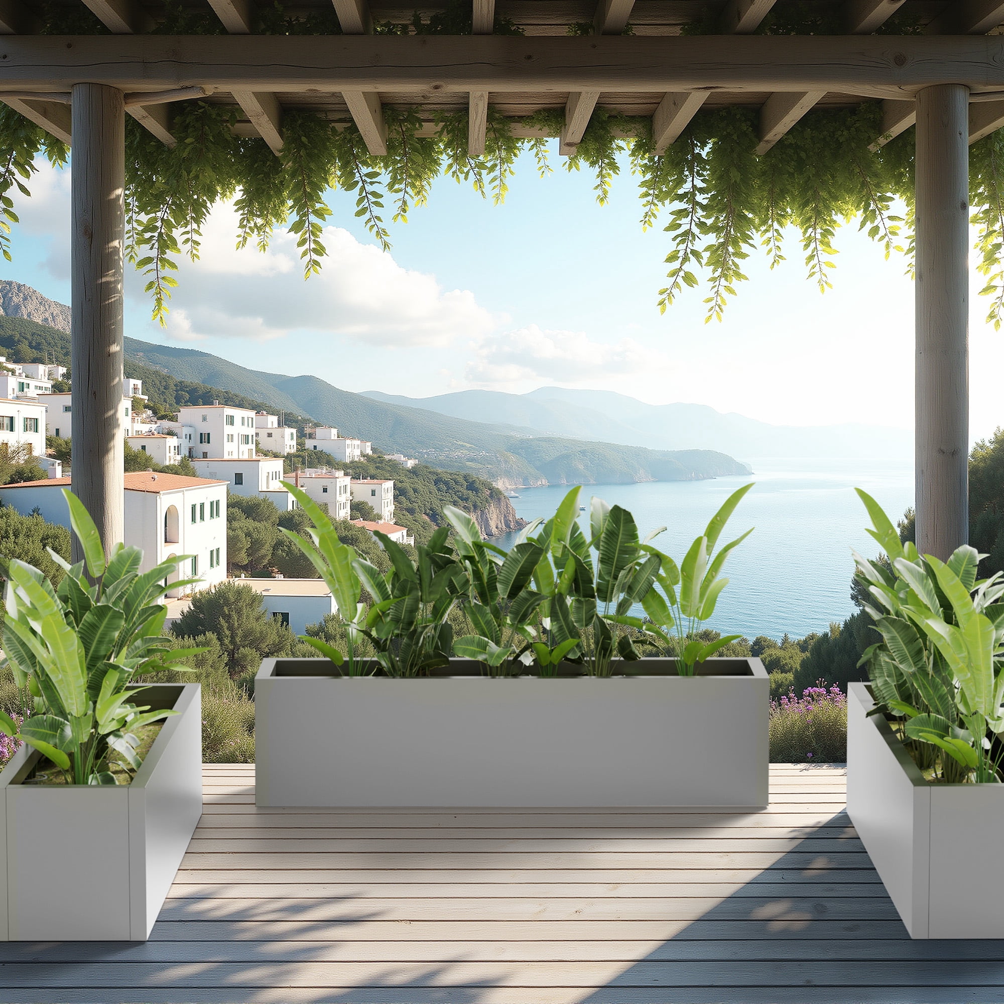 MAYEERTY 36*9*9" Gray Modern Metal Rect Planter with Drainage Hole for Outdoor Gardening & Patio