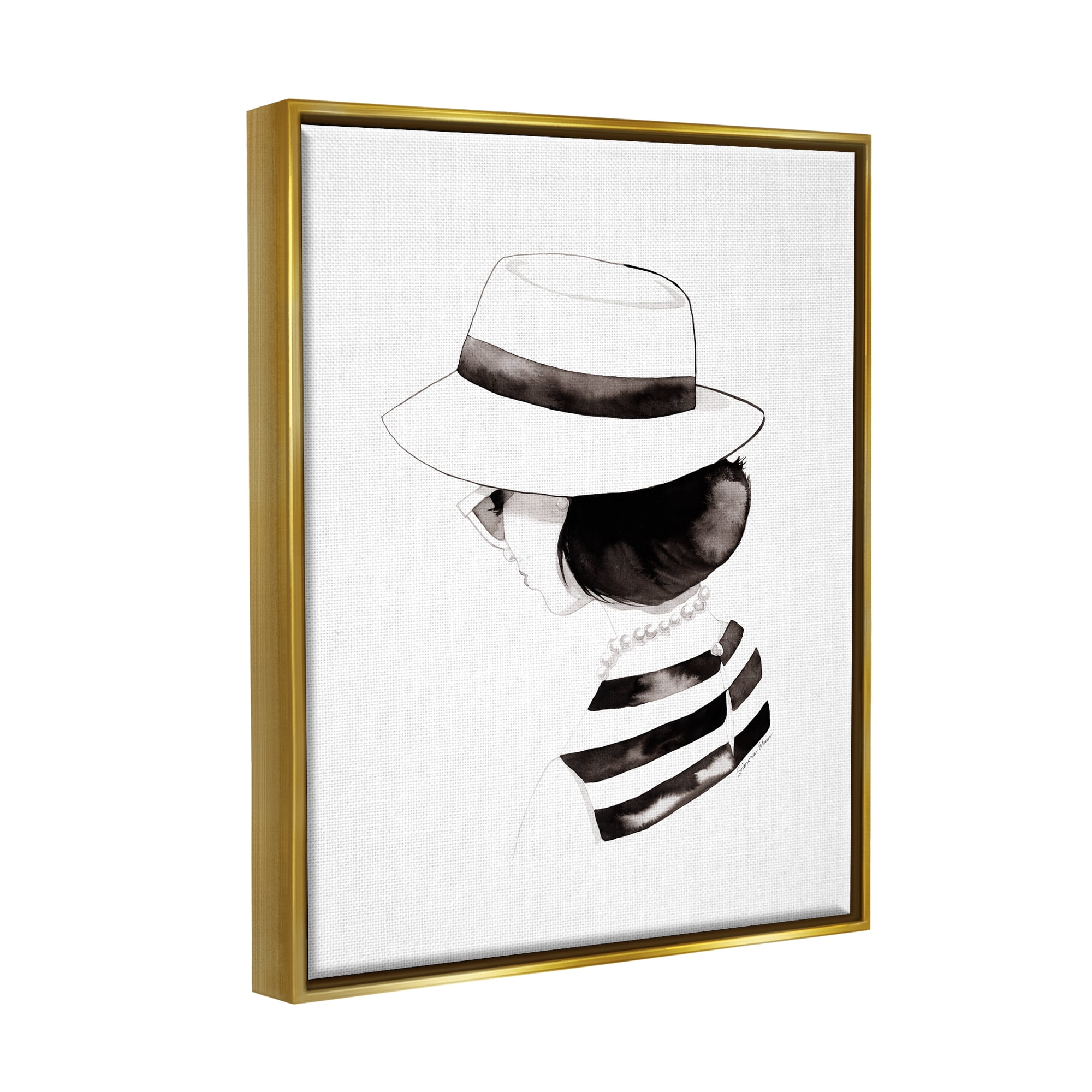 Stupell Industries Woman in Sun Hat Beauty & Fashion Painting Gold Floater Framed Art Print Wall Art, 17 x 21