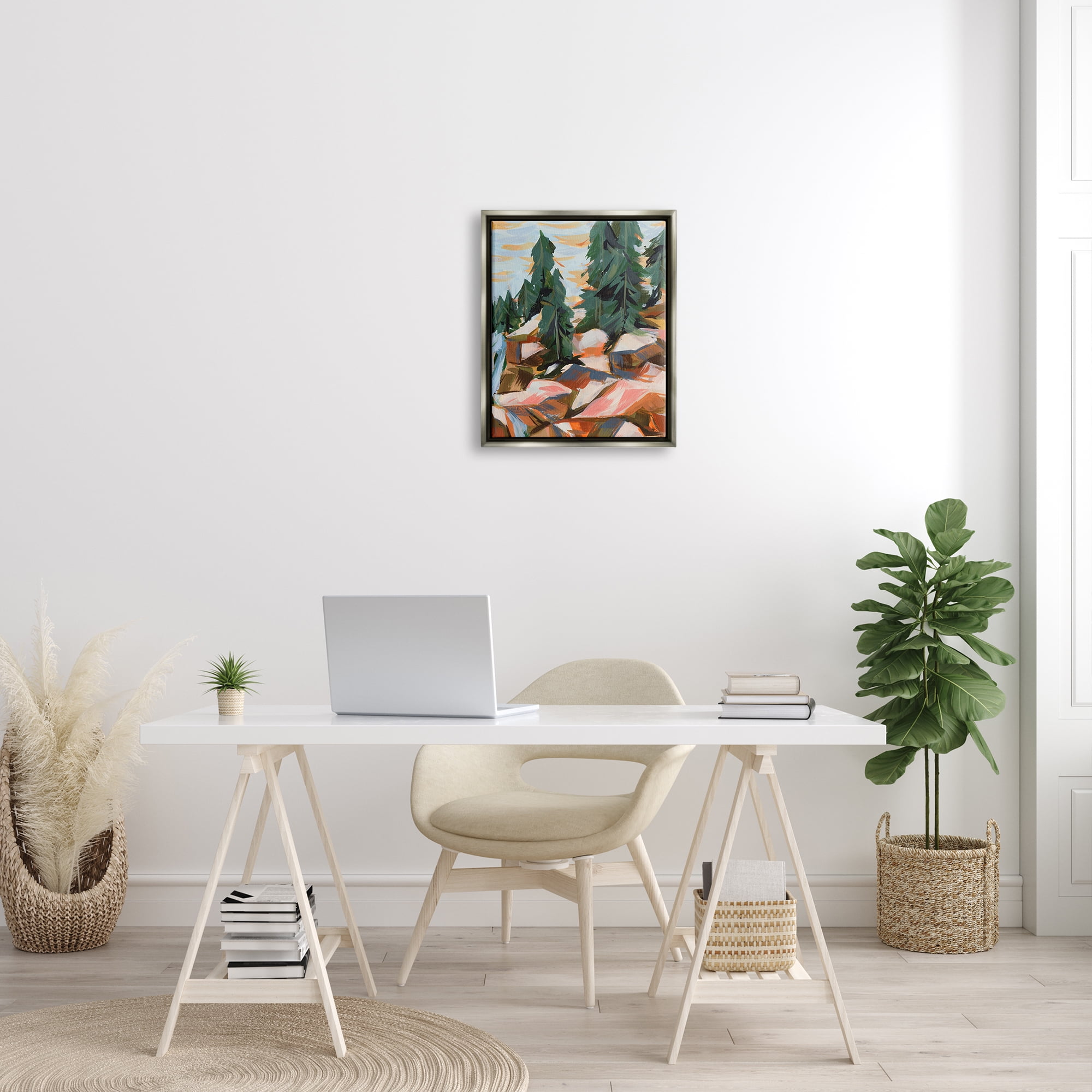 Stupell Abstract Geometric Landscape Waterfall Landscape Painting Gray Floater Framed Art Print Wall Art