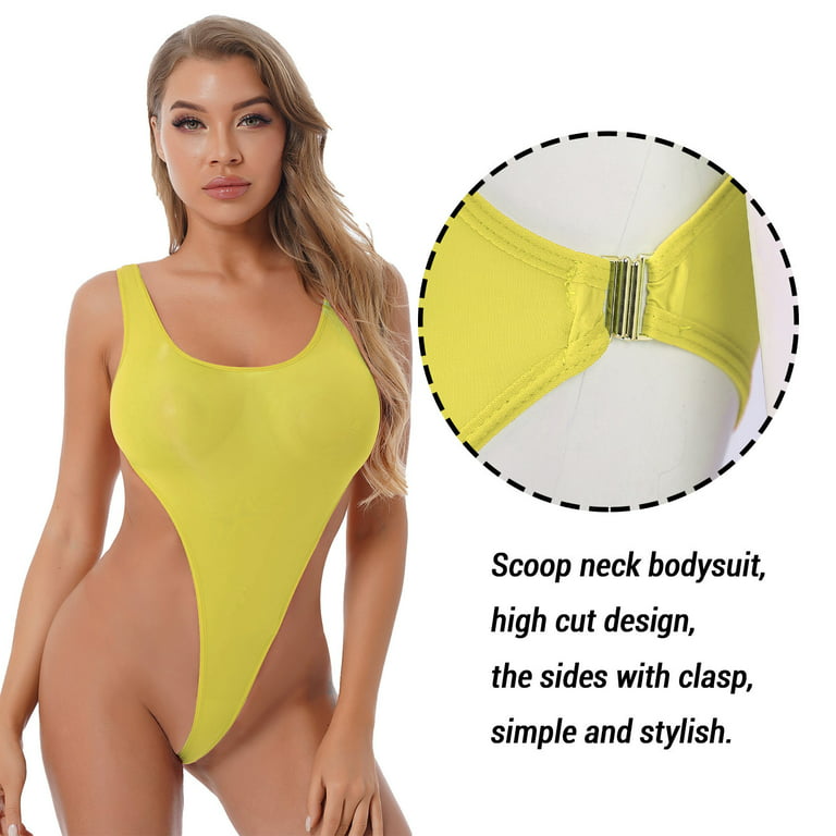 Women Sheer Low Back High Cut Thong Bodysuit Leotard One-piece Babydoll  Lingerie