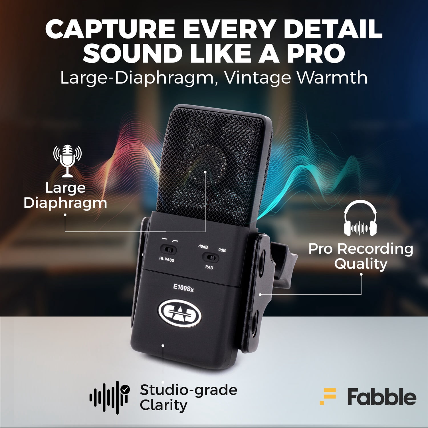 CAD Audio E100Sx Large Diaphragm Supercardioid Condenser Microphone Bundle with CAD Acousti-Shield AS12 Reflection Shield, 10ft XLR Cable, Pop Filter, and Custom Shockmount