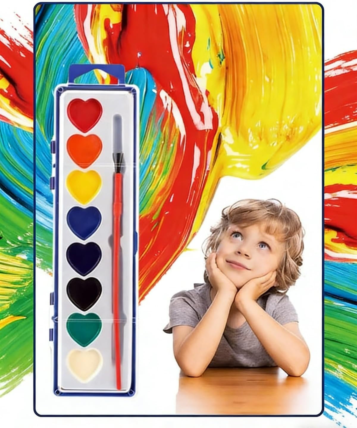 Mini Watercolor Paint Set for Valentine’s Day | Romantic Art Gift Valentine Watercolor Heart Shaped Water Colors with Paintbrush for Kid 8/12colors Classroom Mini Paint Set Preschool