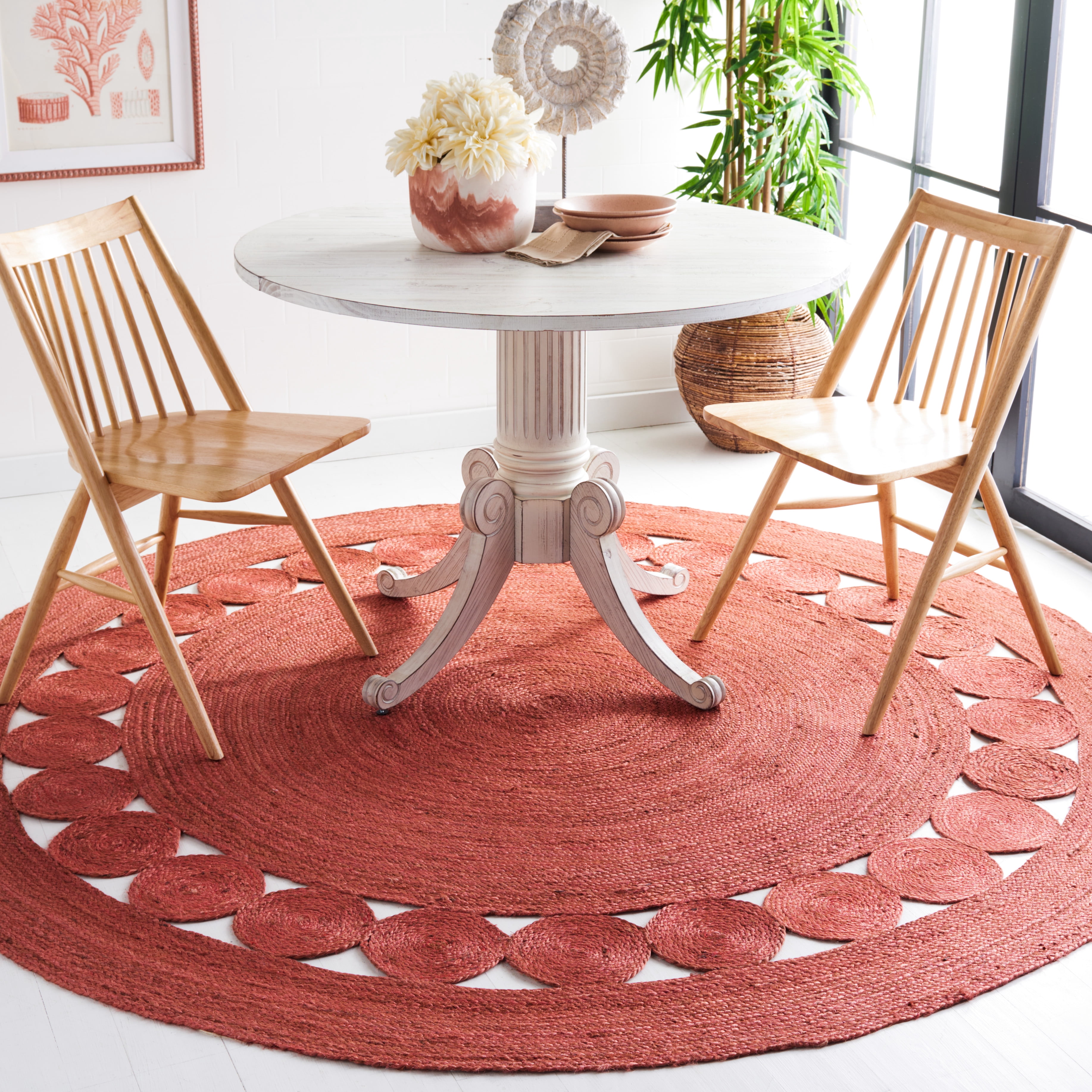 SAFAVIEH Natural Fiber Morgan Solid Area Rug, Rust, 9' x 9' Round