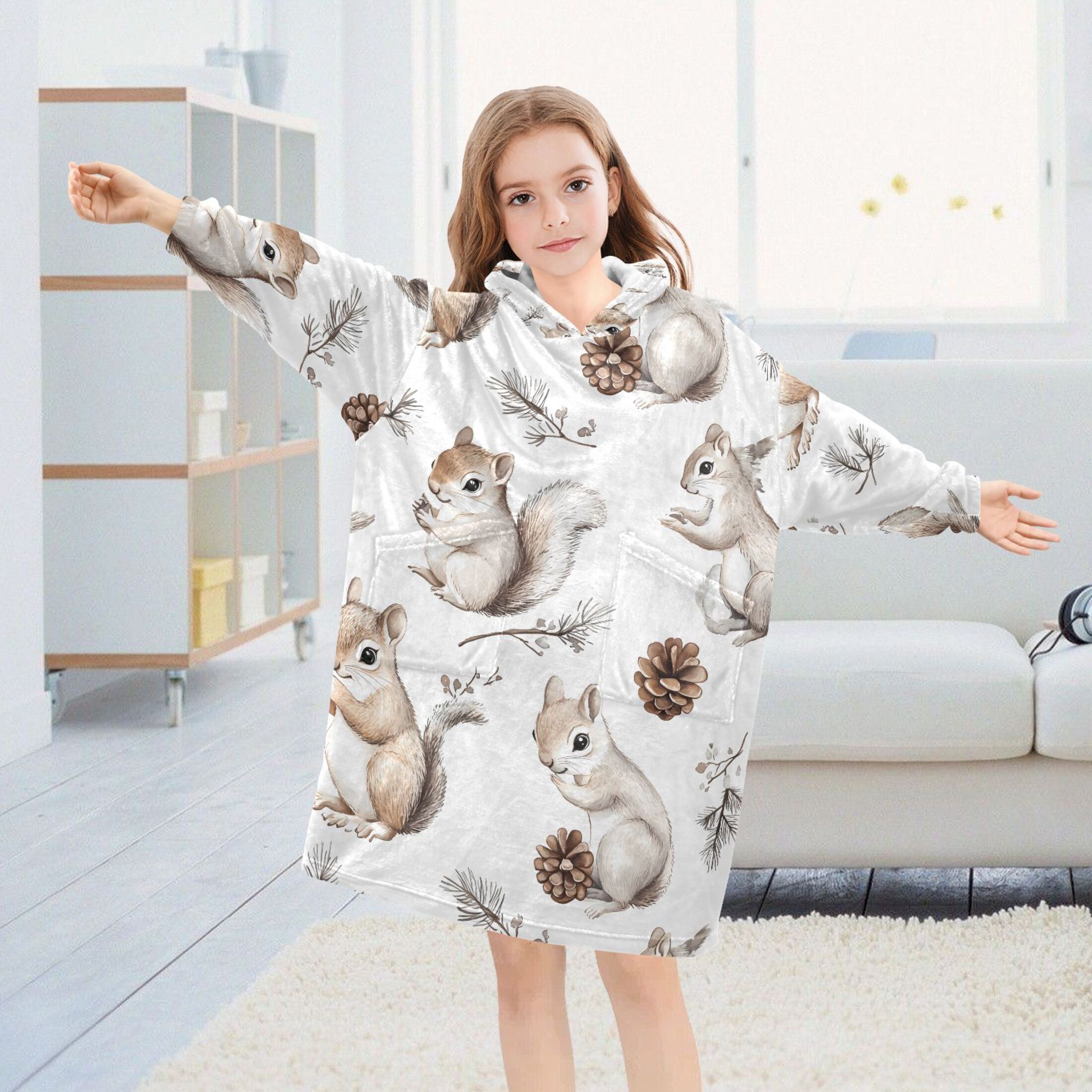 joogoo Blanket Hoodie for Squirrels Cute Oversize Sweatshirt 3-14 YR L