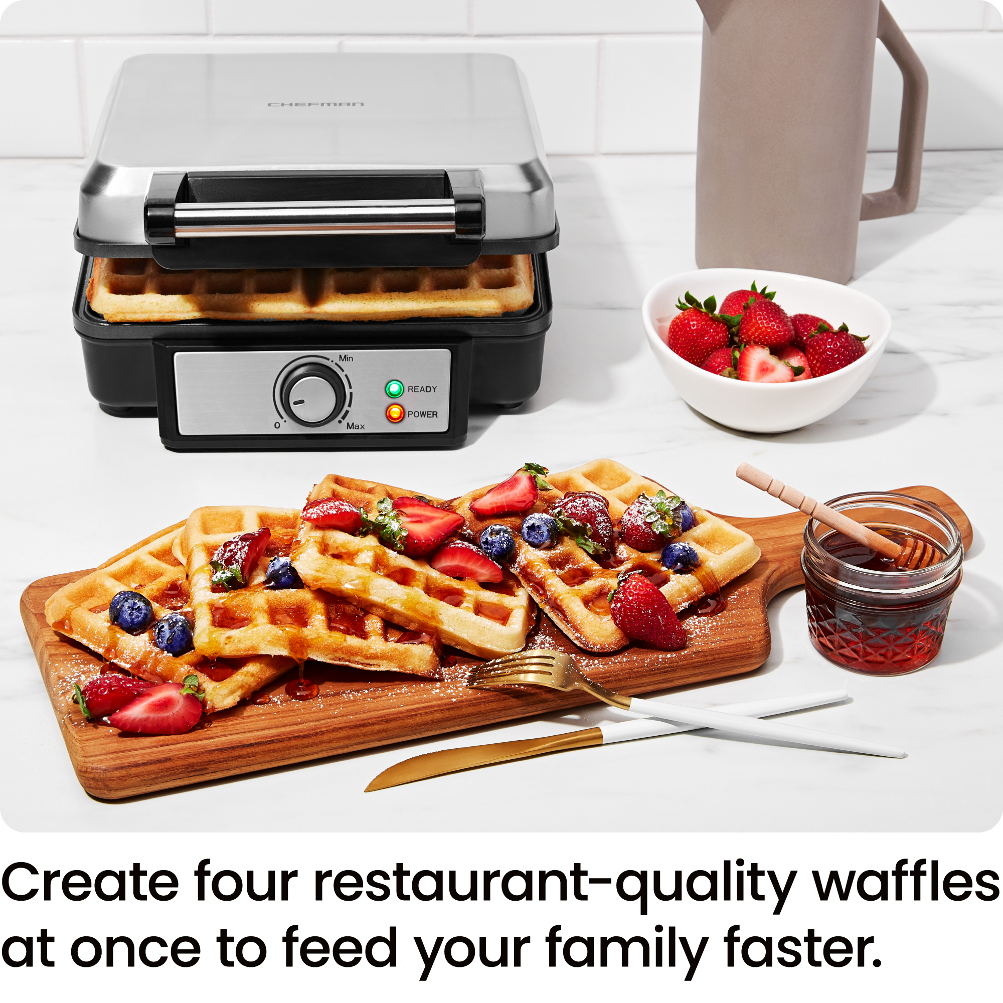 Chefman 4-Slice Belgian Waffle Maker, Stainless Steel photo 2