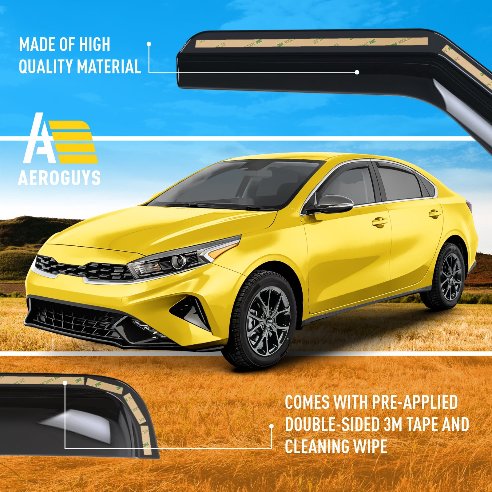AEROGUYS Extra Durable Window Deflectors In-Channel Window Visors Rain Guards Fit for Kia Forte 2019-2024, Sun Visors, Wind Vent Visors, vent shades, Car Accessories - 4 pcs. AG0769