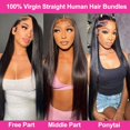 thumbnail image 2 of 12A Human Hair Bundles 18 20 22 Inch Straight Bundles 100% Unprocessed Brazilian Virgin Weave Bundles 3 Bundles Double Weft Raw Remy Human Hair Extensions (18 20 22 Inch) Natural Black, 2 of 8