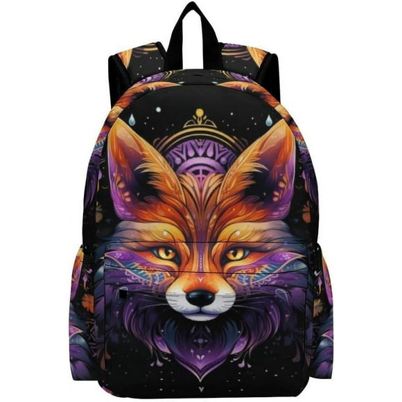 16 Inch Backpack Mandala Tribal Fox Backpack School Bookbag Laptop Shoulder Bag Casual Daypack