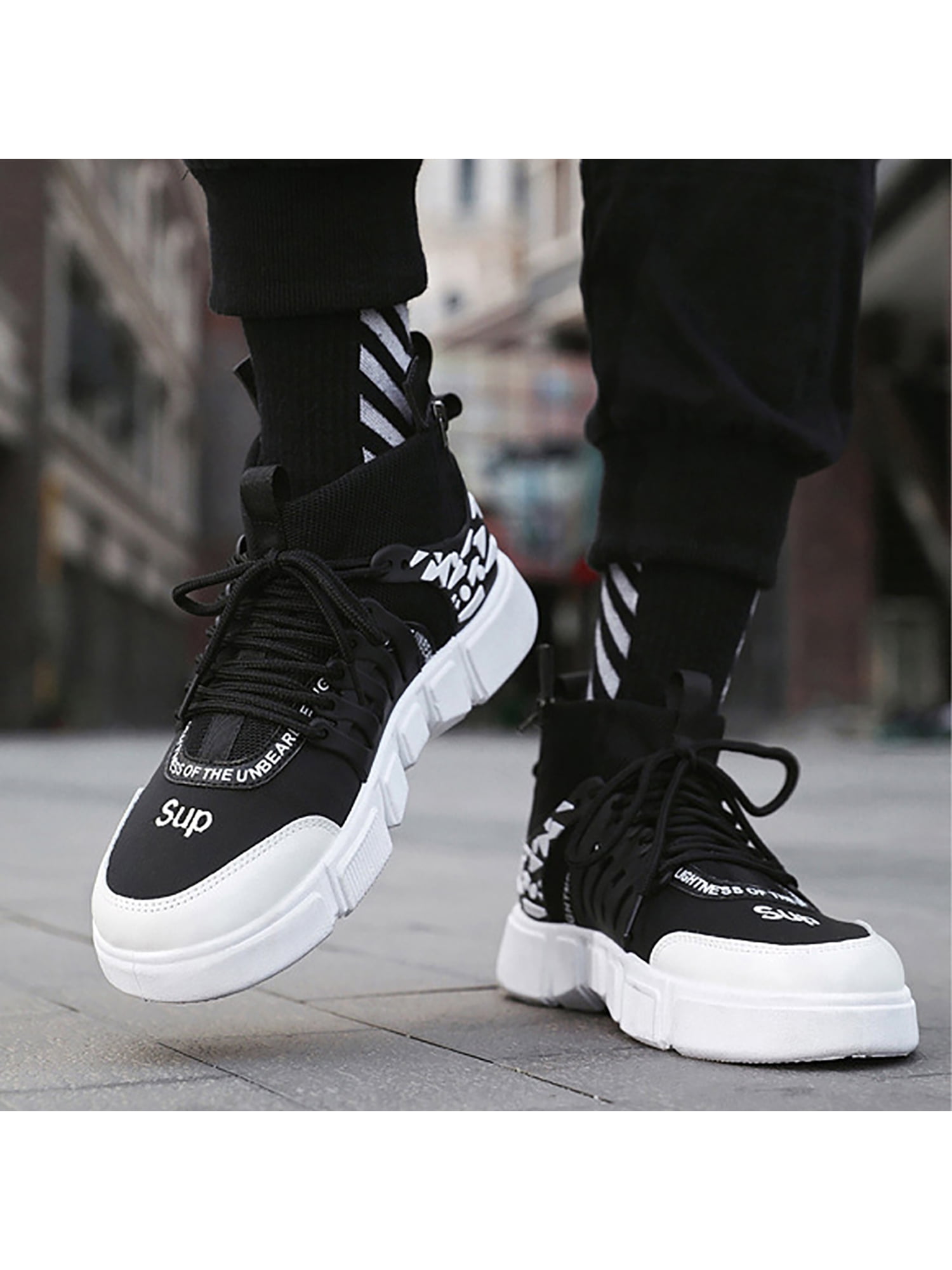 black high top running shoes