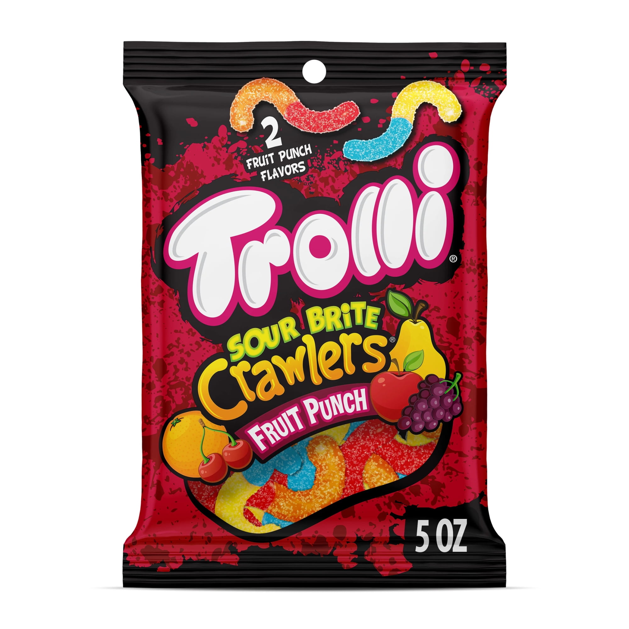 Trolli Sour Brite Crawlers Candy, Fruit Punch, Sweet and Sour, Gummy Worms, 5 oz