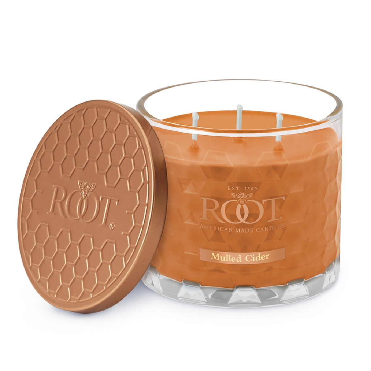 ROOT Candles 12 oz 3-Wick Signature Honeycomb filled Jar. Scent: Mulled Cider