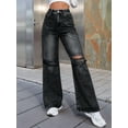 thumbnail image 4 of Women'S Ripped Jeans High Waisted Distressed Baggy Straight Wide Leg Pants Dark Gray L, 4 of 8