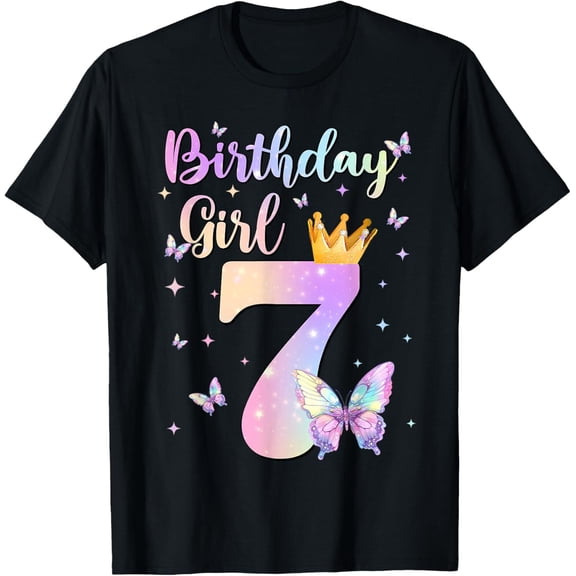 Sam Soft Birthday Girl 7 Year Old Butterfly Theme Party 7th Bday For S-4XL T-Shirt All Size S-5XL