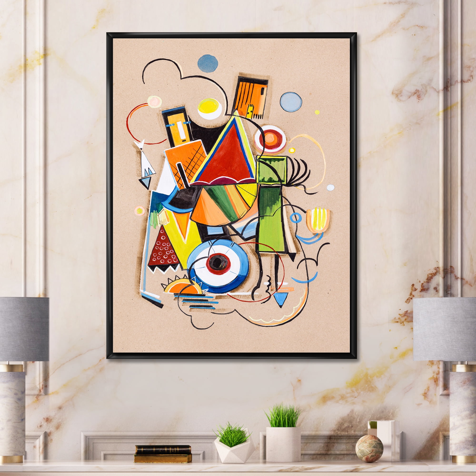 Designart 'Abstract Compositions Of Colored Geometric I' Modern Framed Canvas Wall Art Print