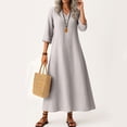 thumbnail image 2 of Robe Tailleur pour Femme Robe pour Femmes Longue Robe Bohème de Plage Élégante Robe Maxi Robe à Col en V Robe à Manches 3/4 Rose Pâle 2TG, 2 of 5
