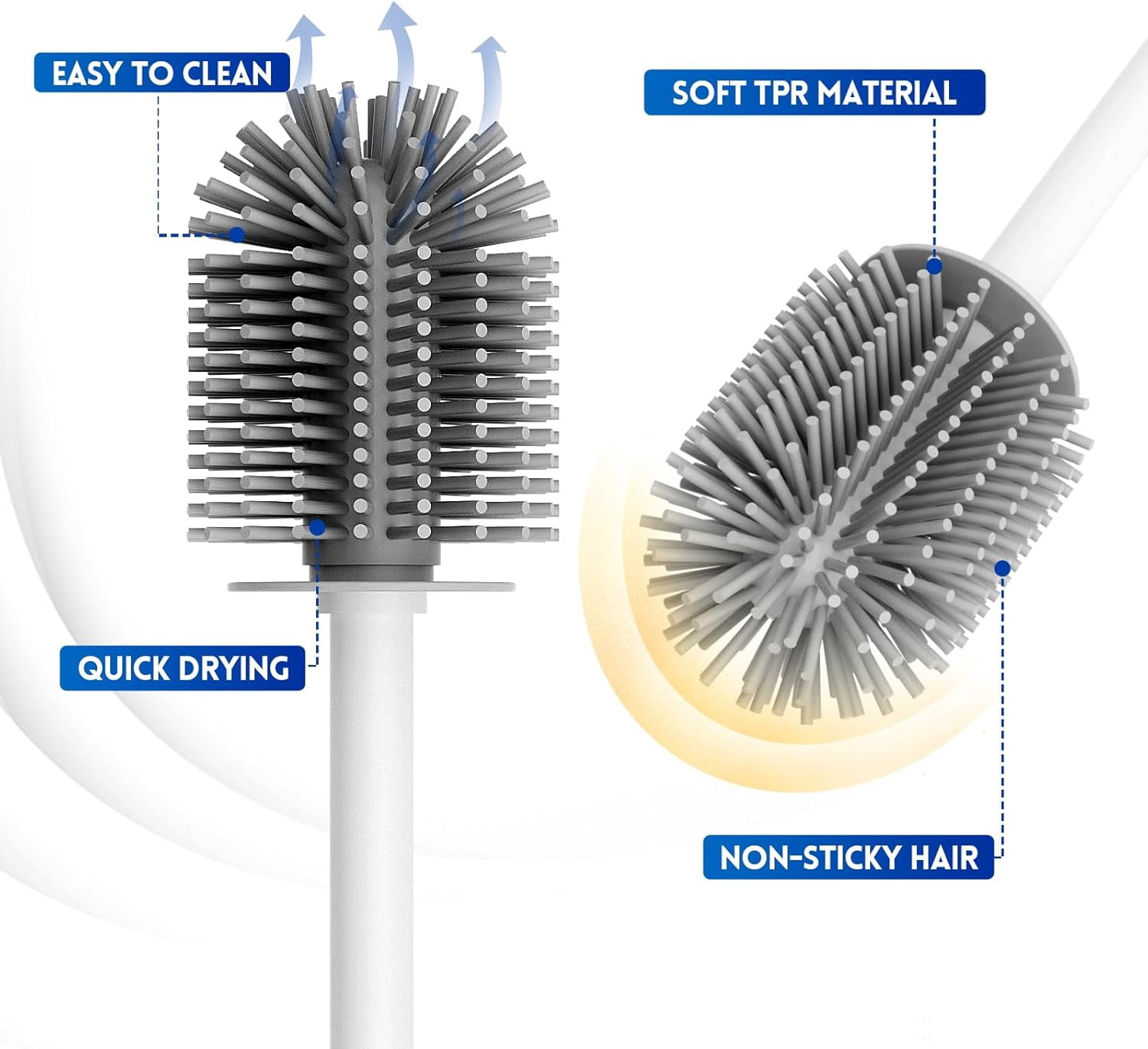 Toilet Brush and Holder Set, Silicone Toilet Bowl Brush, Bathroom Accessories, Durable Scrubber Bristles, Wall Mountable, Drip-Proof, Deep Cleaning. (White)