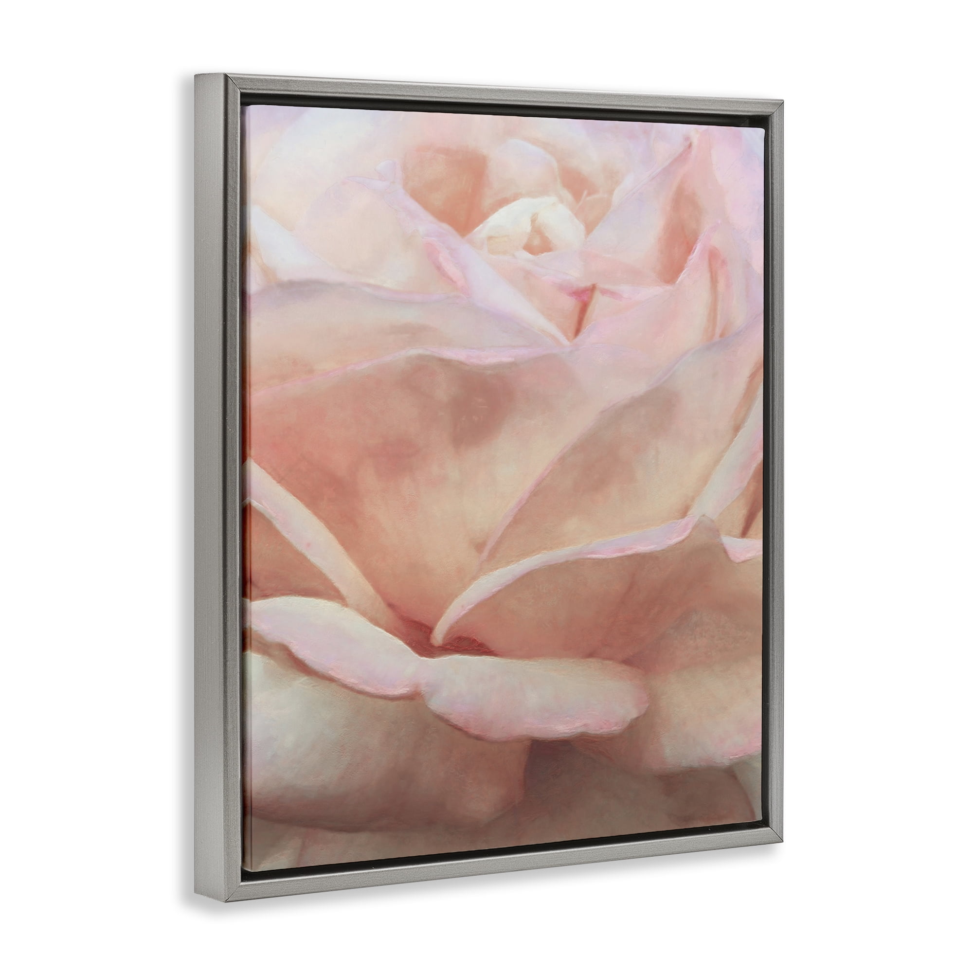 Stupell Industries Soft Rose Petals Botanical & Floral Painting Gray Floater Framed Art Print Wall Art, 17 x 21