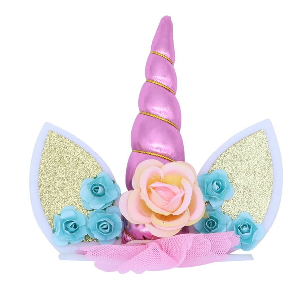 Adorno para tarta de unicornio con flores, decoración para tartas, suministros para fiestas de cumpleaños, baby shower, fiesta temática de unicornio (rosa)