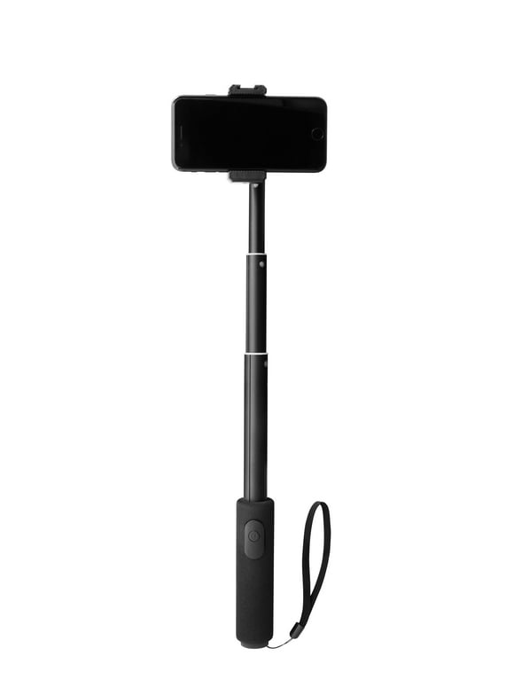 onn. Wireless Selfie Stick with Smartphone Cradle, GoPro Mount and Bluetooth Shutter Remote, Black