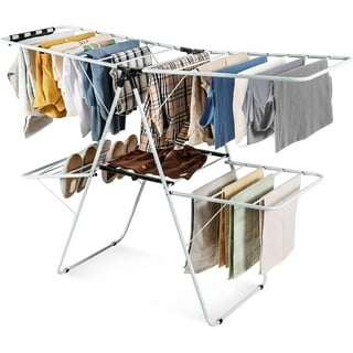 EAFTOS Clothes Drying Rack Dryer Laundry Rack with Hanging Rods Sock Clips  and Shoe Hangers Adjustable Gullwing and Foldable for Easy Storage