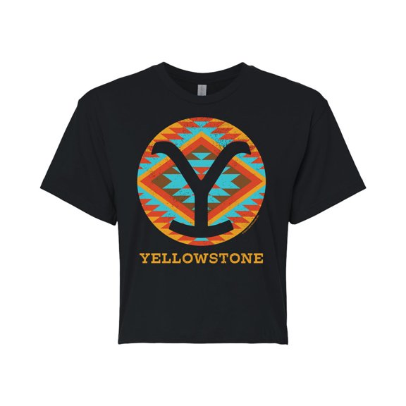 Yellowstone - Y Branded Saddle Blanket - Juniors Cropped Cotton Blend T-Shirt