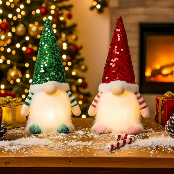 2PCS Christmas Gnomes Decorations and Christmas Decorations Indoor Lighted - 12" Handmade Swedish Santa Gnomes Plush Cute Christmas Decor Elf Gift Xmas Table