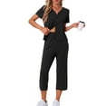 thumbnail image 2 of Conjunto de lounge para mujeres INSPIRE CHIC, camiseta de manga corta, pantalones largos, pantalones capri con cuello en V, conjunto de pijama con botones y bolsillo, talla XS, color negro, 2 of 6