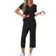thumbnail image 2 of Conjunto de lounge para mujeres INSPIRE CHIC, camiseta de manga corta, pantalones largos, pantalones capri con cuello en V, conjunto de pijama con botones y bolsillo, talla XS, color negro, 2 of 6