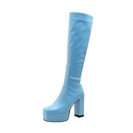 

Hvyes Christmas Deals Fashion Plus Size Boots Women Autumn Long Tall Wide Mid Calf Boots Square Head Boots Knight Boots Over The Knee Boots