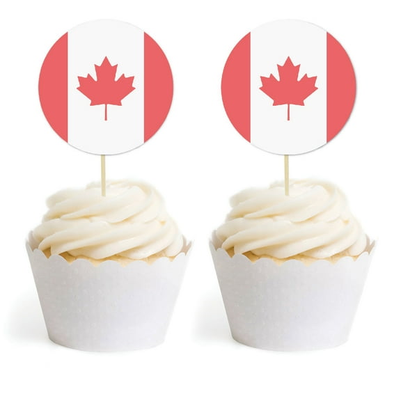 Global World Flag Party Collection, Round Cupcake Wrappers, Canada, 20-Pack