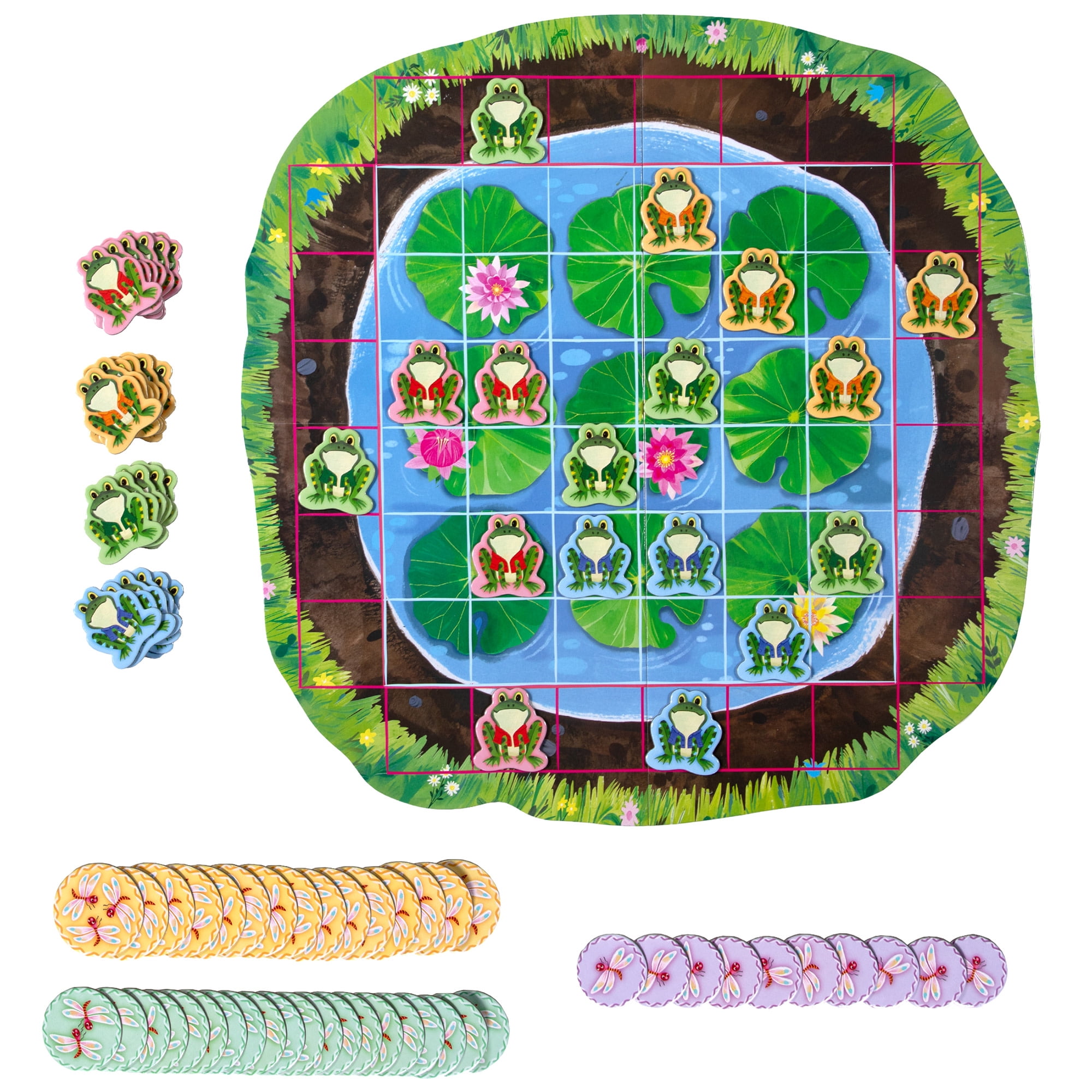 eeBoo: Frog Hopkins Game - A Board Game Of Strategic Hopping Around The Pond, Playful Frog & Butterfly Pieces, Spatial Activity, Kids 4+, 2-4 Players