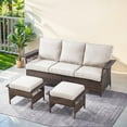 thumbnail image 2 of PARKWELL 3-Piece Patio Sofa Couch with Cushioned Ottoman Seat Foot Rest,Outdoor Rattan Wicker Conversation Furniture Sets,Beige, 2 of 11