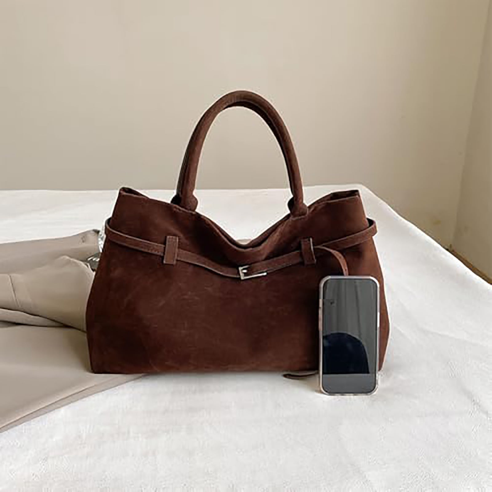 XIMIN Ladies Top Handle Satchel Suede Tote Bag for Women Womens Purse Handbag Brown Retro Top Handle Bag Fashion Shoulder Satchel Work Bags