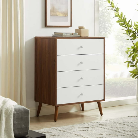 Modway Transmit 4-Drawer Chest in Walnut White