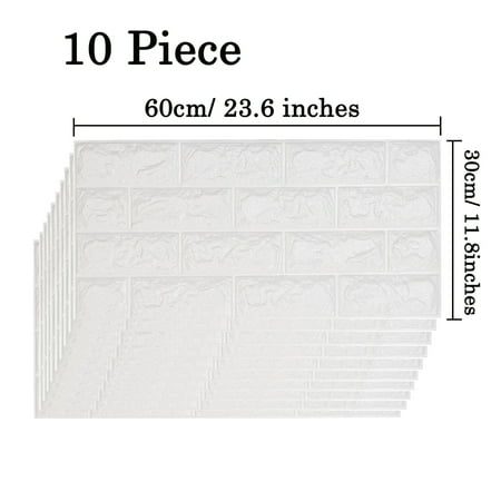 NK HOME 10PCS Peel and Stick 3D Wall Stickers Panels White Brick Wallpaper for Bathroom Living Room TV Walls Sofa Background and Office Wall (Best Wallpaper For Bathroom Walls)