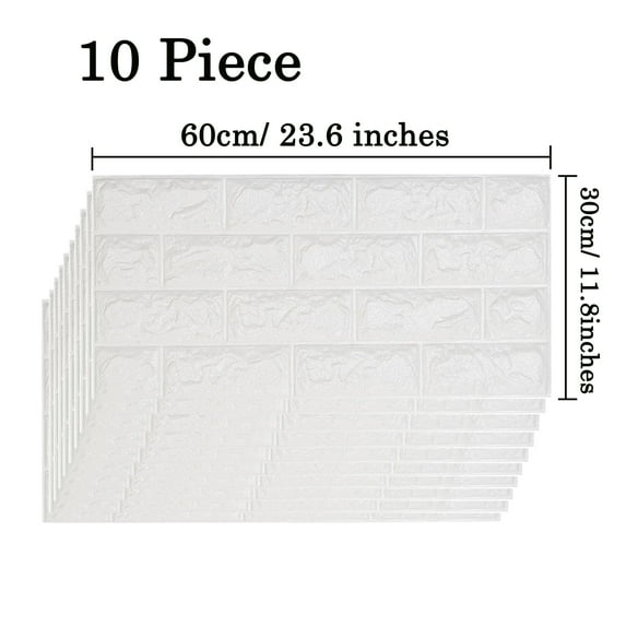 LELINTA 10PCS Peel and Stick 3D Wall Stickers Panels White Brick Wallpaper for Bathroom Living Room TV Walls Sofa Background and Office Wall Decoration