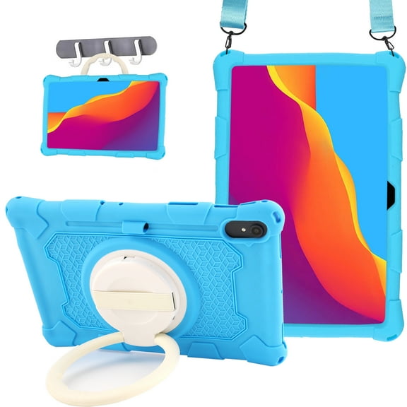 Protective Case for Samsung Galaxy Tab S9 FE/ S9/ S8 / S7, Rotating Kickstand Soft Silicone Shoulder Strap Drop Proof Shockproof Kids Friendly Cover for Galaxy Tab S9 FE/ S9/ S8 / S7,Skyblue