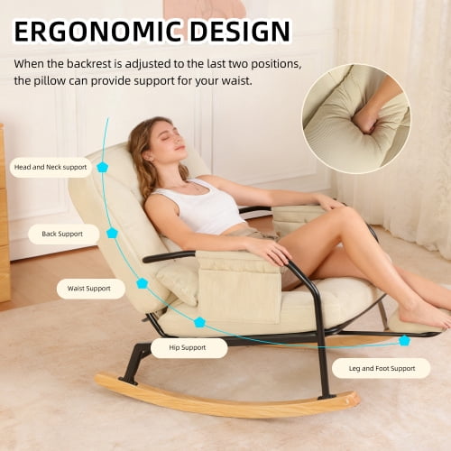 Oversized Corduroy Nursery Glider Rocker Recliner, Pull-Out Footrest, Adjustable Backrest, Beige