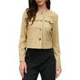 thumbnail image 1 of Chaqueta de trabajo INSPIRE CHIC para mujer, sin cuello, de manga larga, cuello redondo, abrigo casual de oficina, talla L, color caqui, 1 of 6