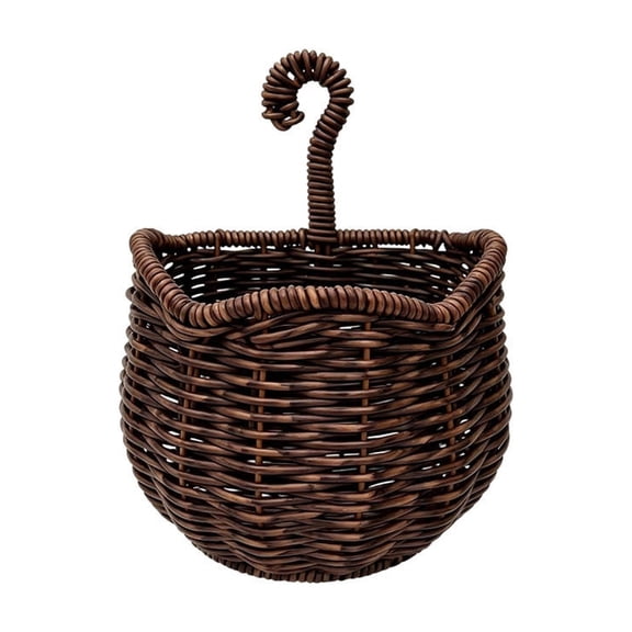 Leodye 1PCS Imitation Rattan Hanging Basket Dual Purpose Flower Planter and Fruit Vegetable Storage Organizer for Farmhouse Living Room Corridor Decor -6.89x5.51x4.33in