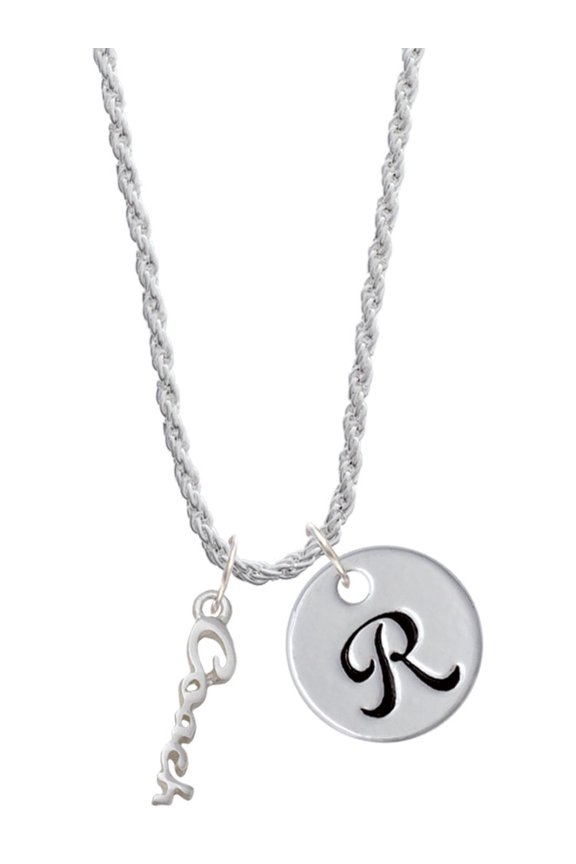 Silvertone Small Coach Script Silvertone Script Initial Disc - R - Charm Necklace, 20"+3"