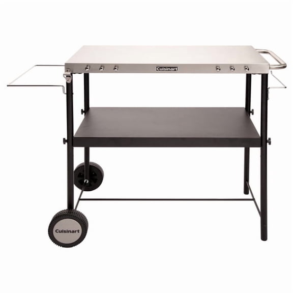 Cuisinart Outdoor BBQ Prep Cart, Stainless Steel Portable Grill Table with Wheels, Grill Cart with Adjustable Storage Shelf, Tool Hooks, Trash Bag & Paper Towel Holder