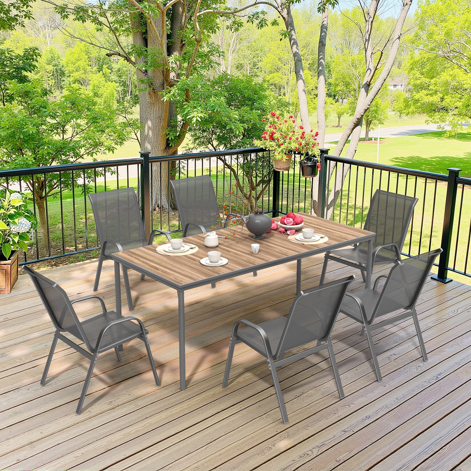 Vitarpatio Outdoor Patio Dining Chairs Set of 6, Stackable Patio Chairs Metal Outdoor Chairs High Back Textilene Armchairs