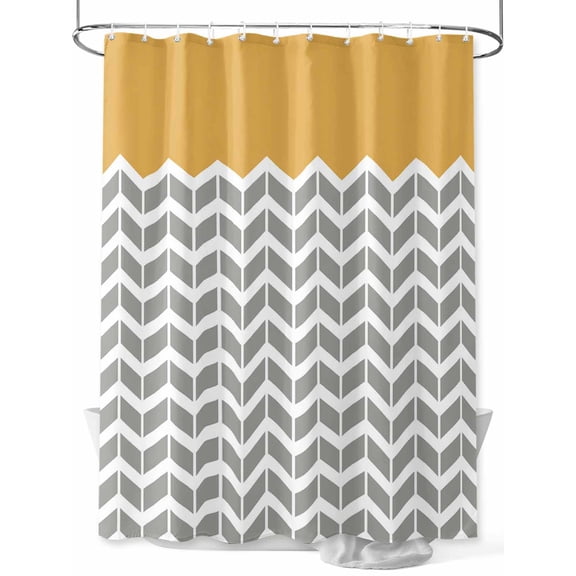 Shower Curtain Geometric Chevron Orange Bathroom Curtains with Hooks, Waterproof Fabric White and Gray Stripes Bath Shower Curtains Set for Bathroom Bathtubs Decor 36x72 Inch