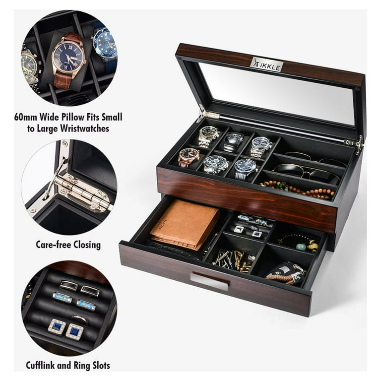 Lifomenz Co 12 Watch Box for Men Display Case Wood Luxury Ebony