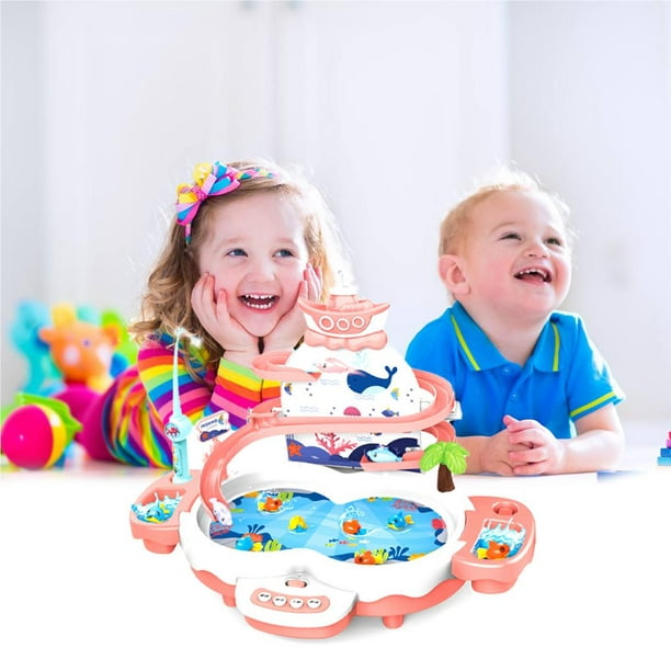 Maskred Kids Fishing Game Toys With Slideway Electronic Toy Fishing Toy Set With Magnetic Pond Music Story For Kids Pink Pink