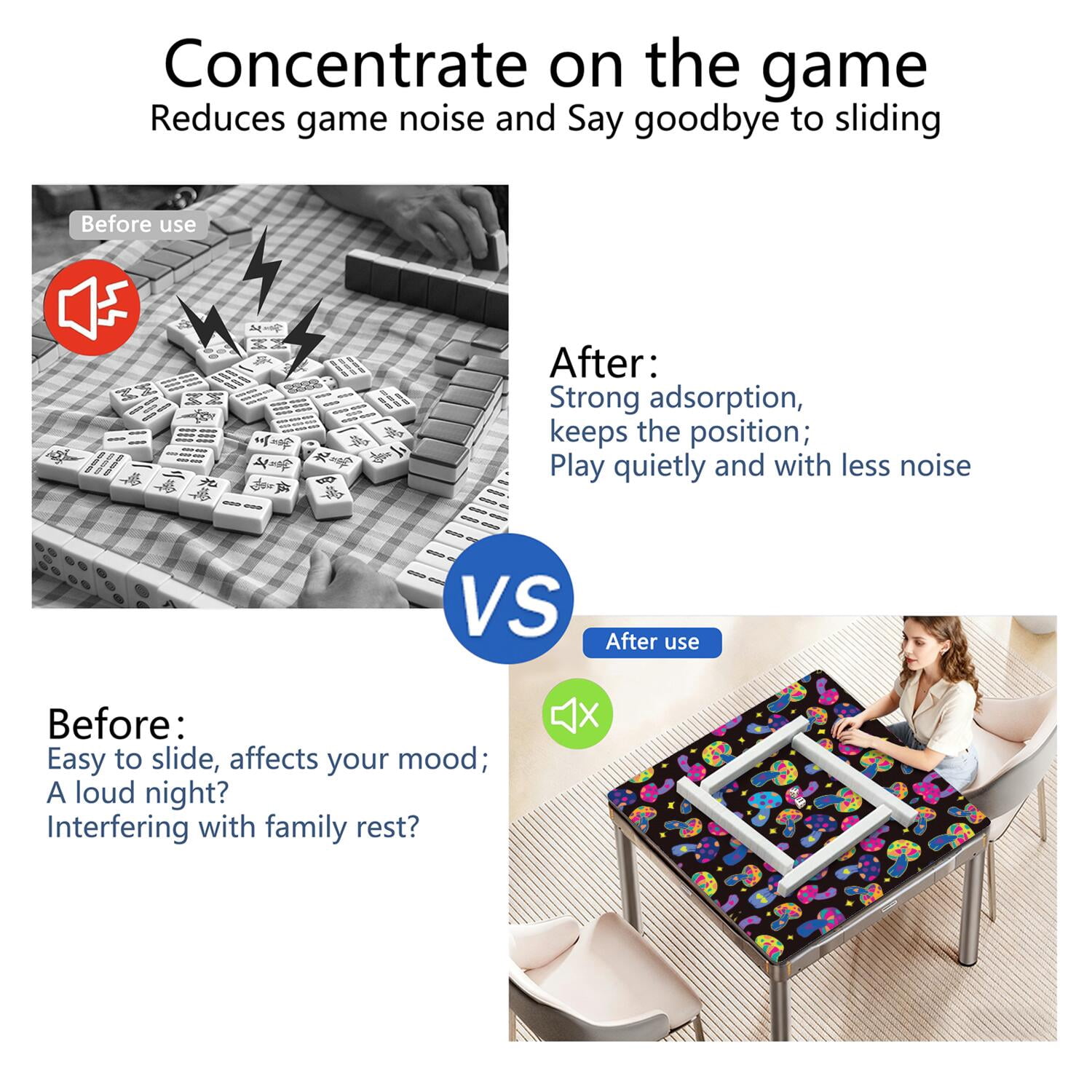 Square Plants Mahjong Playing Mat 31.5x31.5 Inches Made of High Quality Rubber Featuring Anti-Slip Non-Slip Backing and Noise Reduction for Tiles Cards Board Games