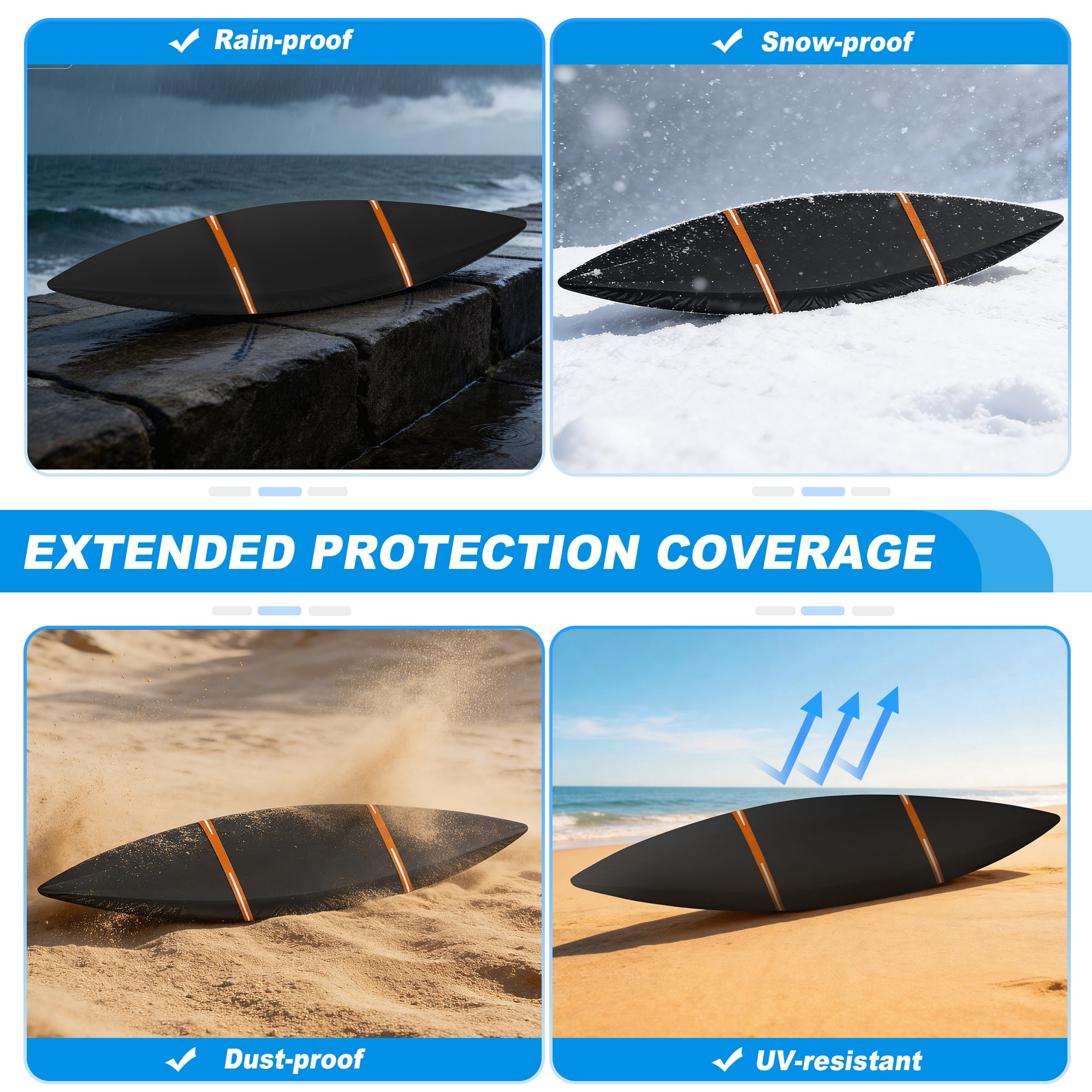 Unique Bargains Duty Oxford Cloth Kayak Cover Waterproof Black Orange 13.8ft-15ft