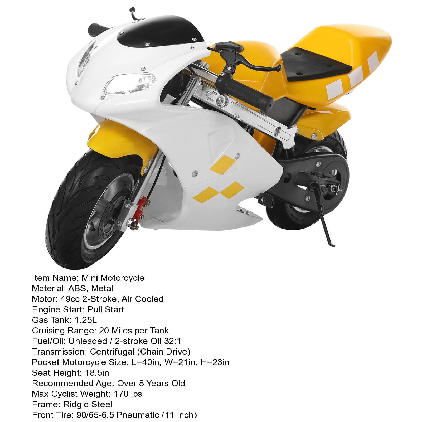 49cc 2 Stroke Pocket Bike, Mini Motorcycle for Kids, Racing Max Speed 20Mph,Gas Pocket Motorbike with Strong Dual Brake